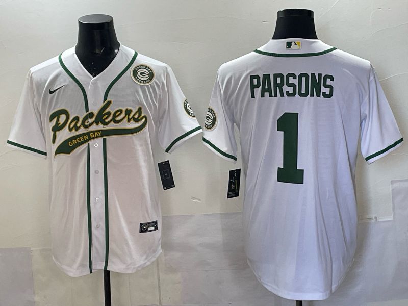 Men 2025 Green Bay Packers #1 Parsons white Joint Name Nike Limited NFL Jersey style 005
